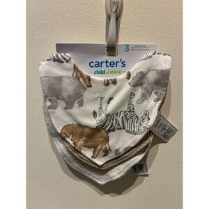 NEW Carter's Child of Mine 3-Pack Neutral Safari Bandana Bibs